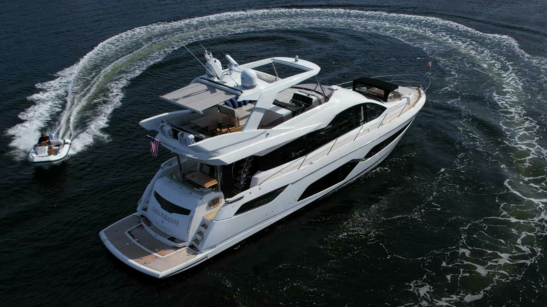 a boat on the water aboard LAGO PARADISE Yacht for Sale