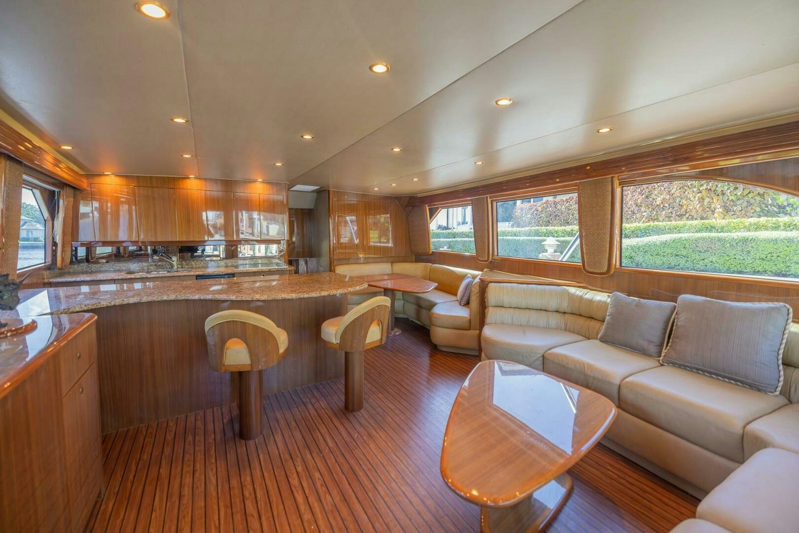 a large kitchen and living room aboard DON'T STOP BELIEVIN Yacht for Sale