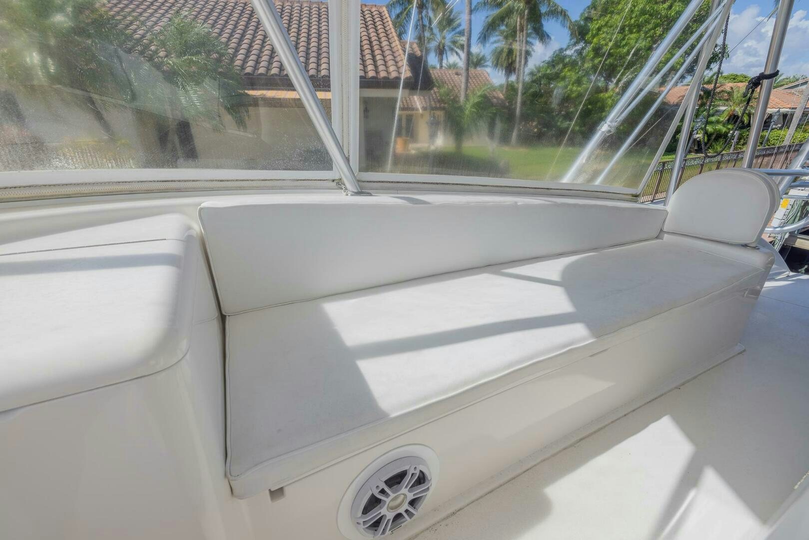 a white car with a white stripe aboard DON'T STOP BELIEVIN Yacht for Sale