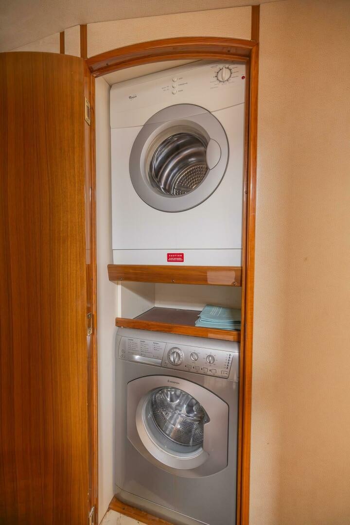 a white washing machine aboard DON'T STOP BELIEVIN Yacht for Sale