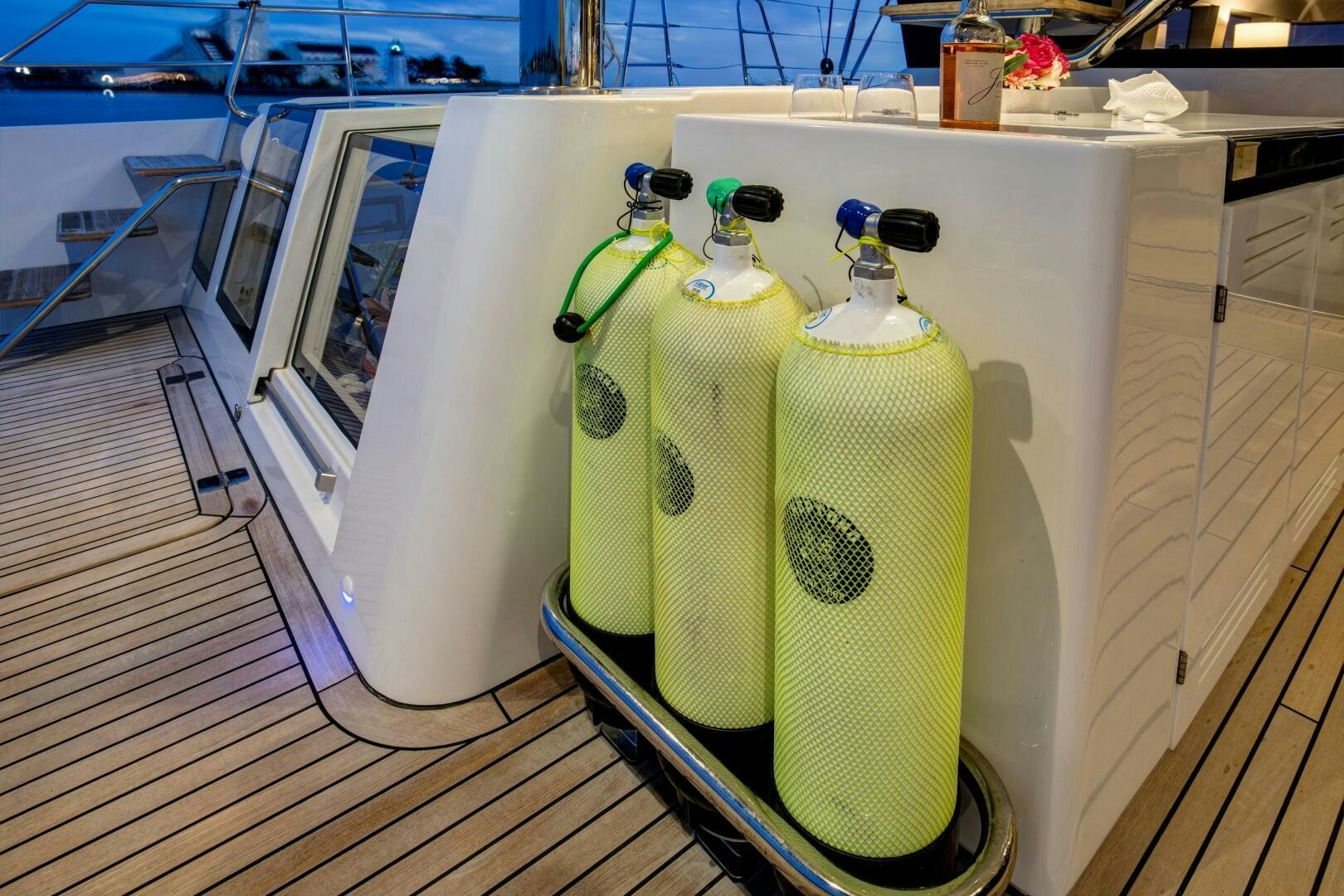 a group of bottles on a conveyor belt aboard SECOND WAVE Yacht for Sale