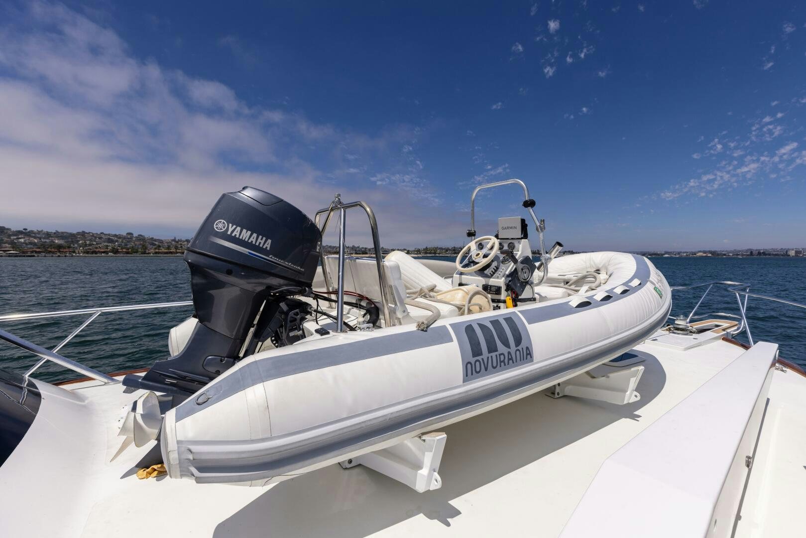 a boat with a life preserver on it aboard DIXIE Yacht for Sale