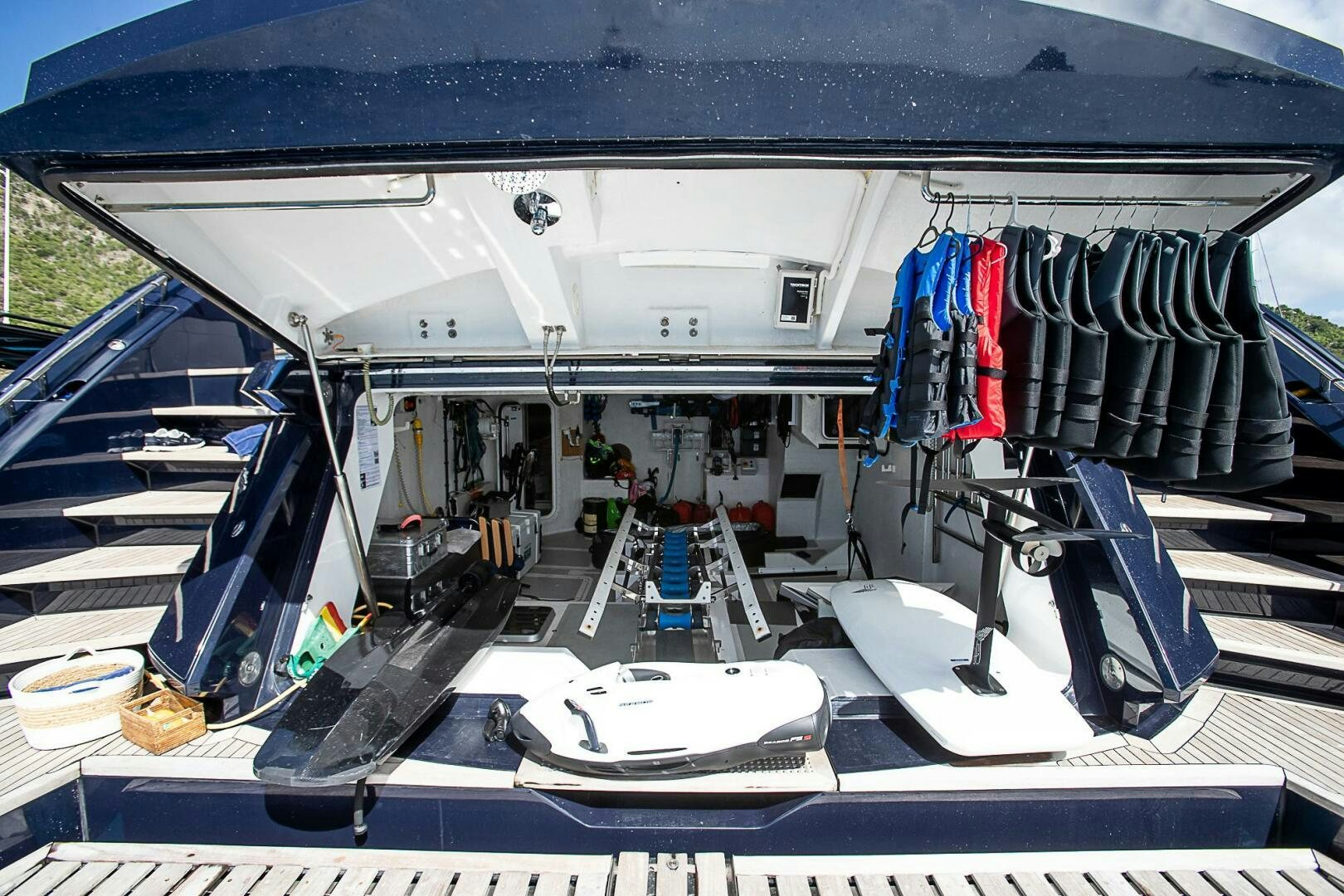 the inside of a car aboard EVEREAST Yacht for Sale