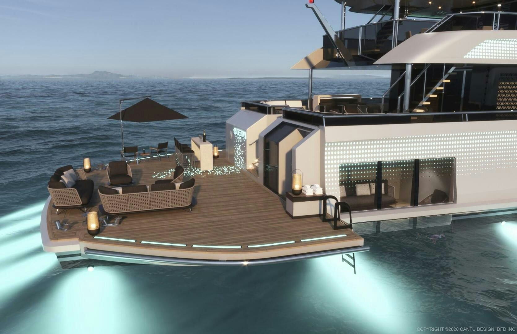 a pool with a deck and a view of the ocean aboard SINDERELLA Yacht for Sale