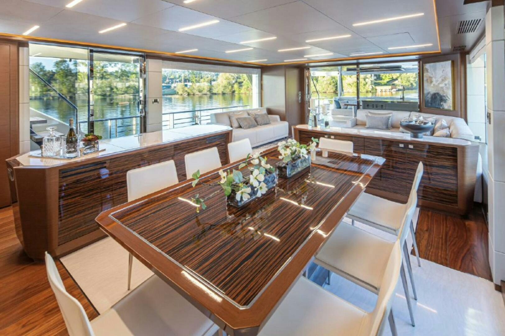 a kitchen and living room aboard TLC Yacht for Sale