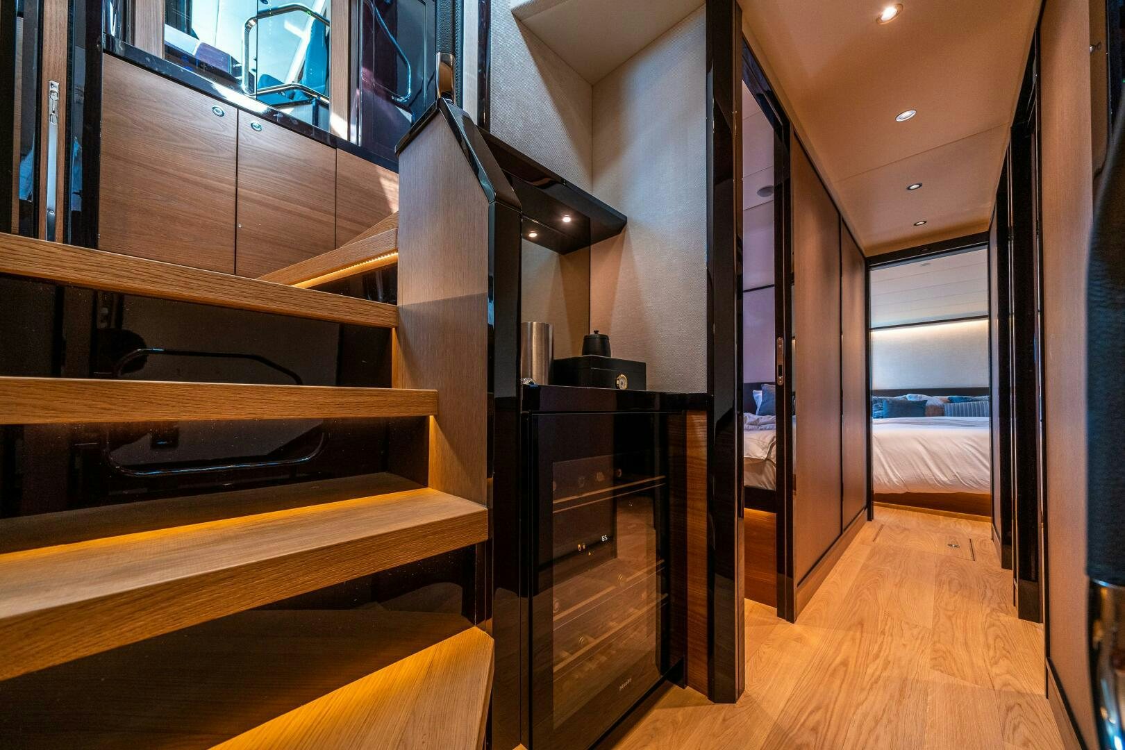 a room with wooden floors and a wood floor aboard ALGI Yacht for Sale