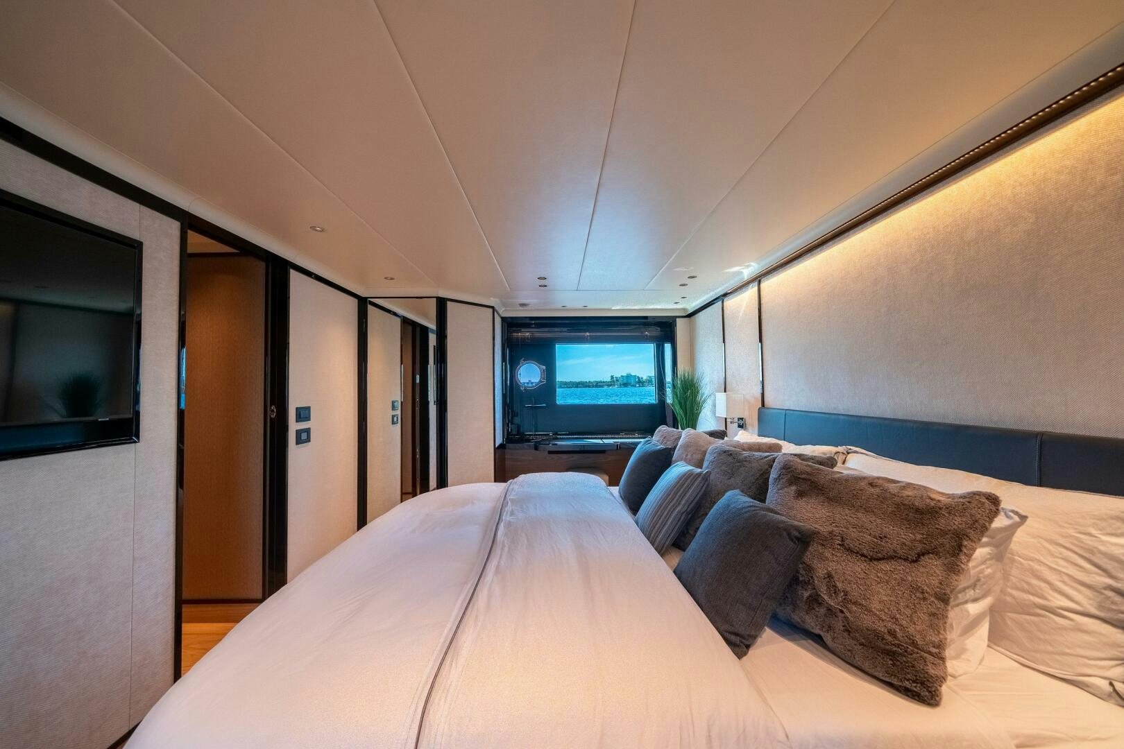a bed in a room aboard ALGI Yacht for Sale