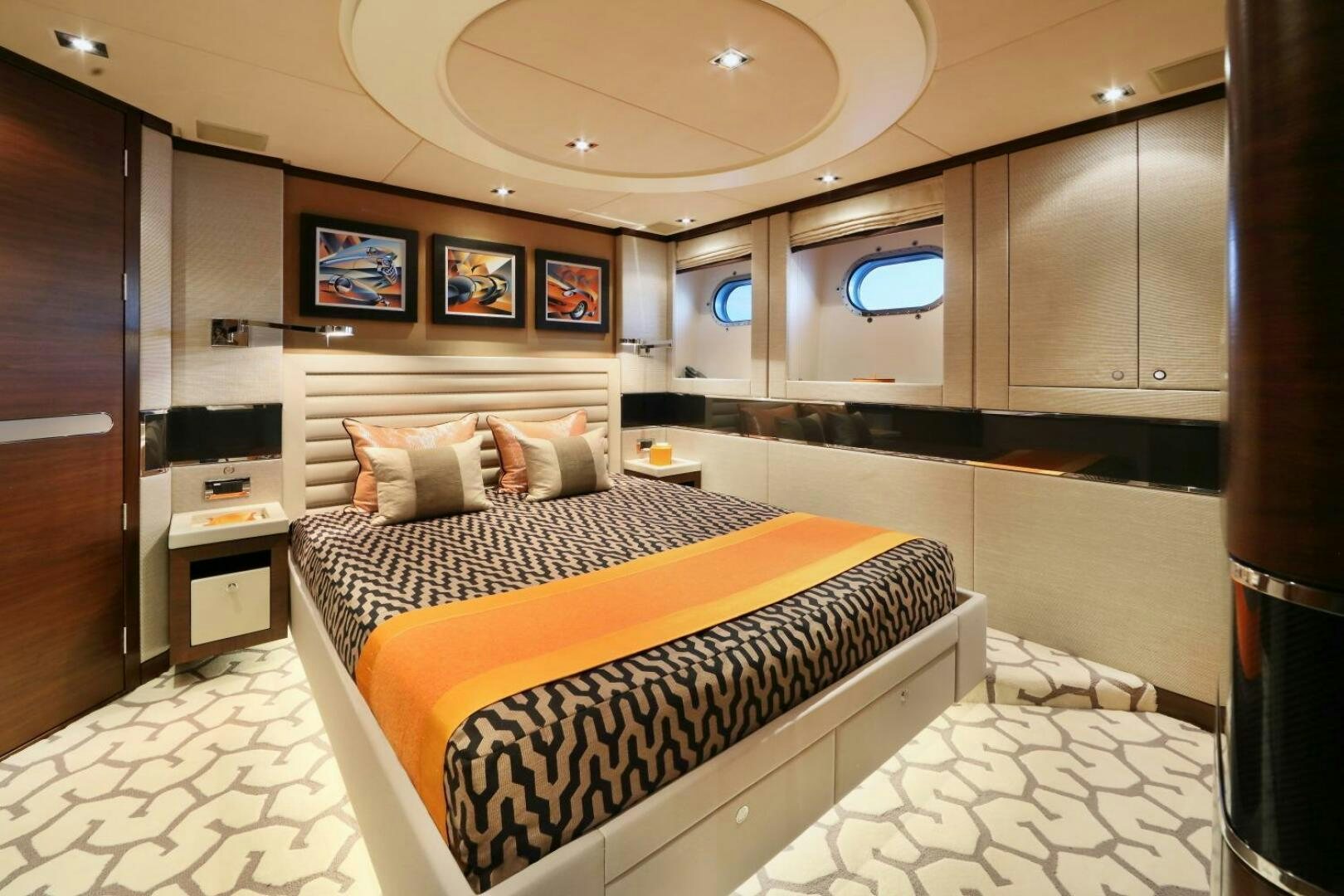 a bedroom with a bed aboard AURELIA Yacht for Sale