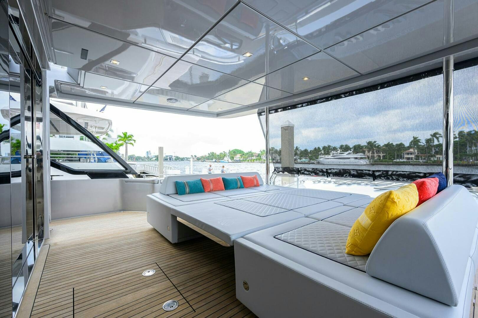 a bed on a deck aboard RISE ABOVE III Yacht for Sale