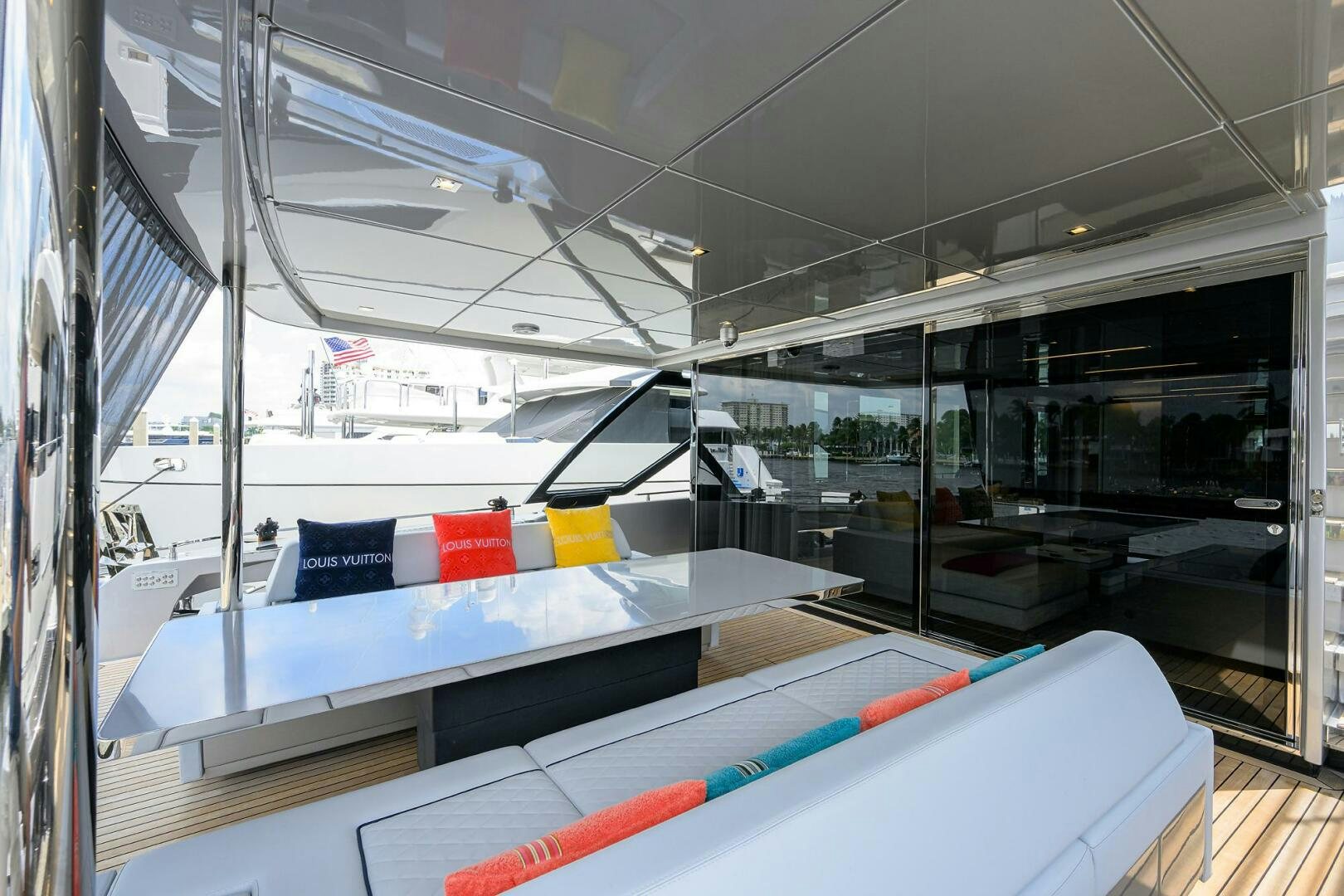 a room with a large glass wall aboard RISE ABOVE III Yacht for Sale
