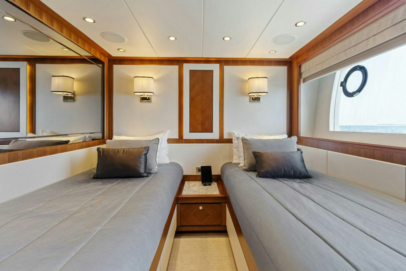 a room with two beds aboard SUNZSET Yacht for Sale