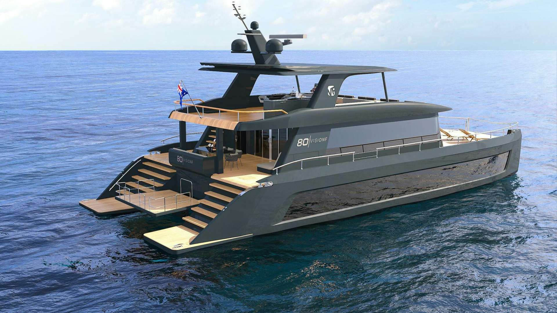 a military boat in the water aboard VISION F 80NG Yacht for Sale