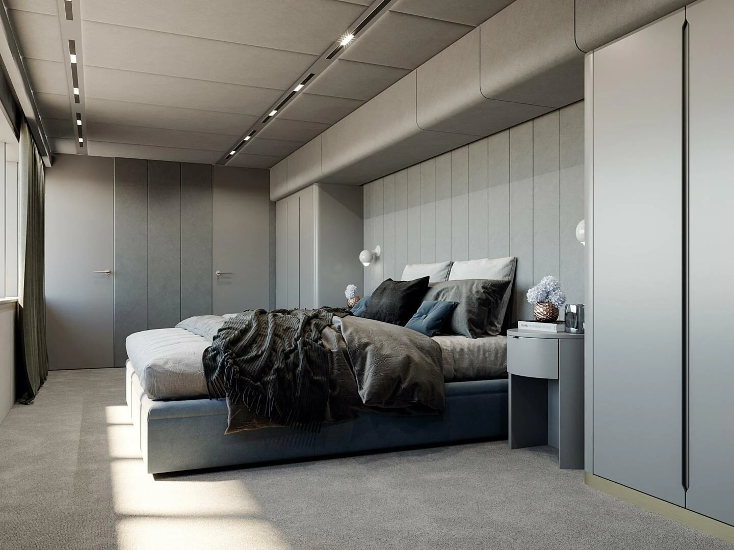 a bedroom with a bed aboard VISION F 80NG Yacht for Sale