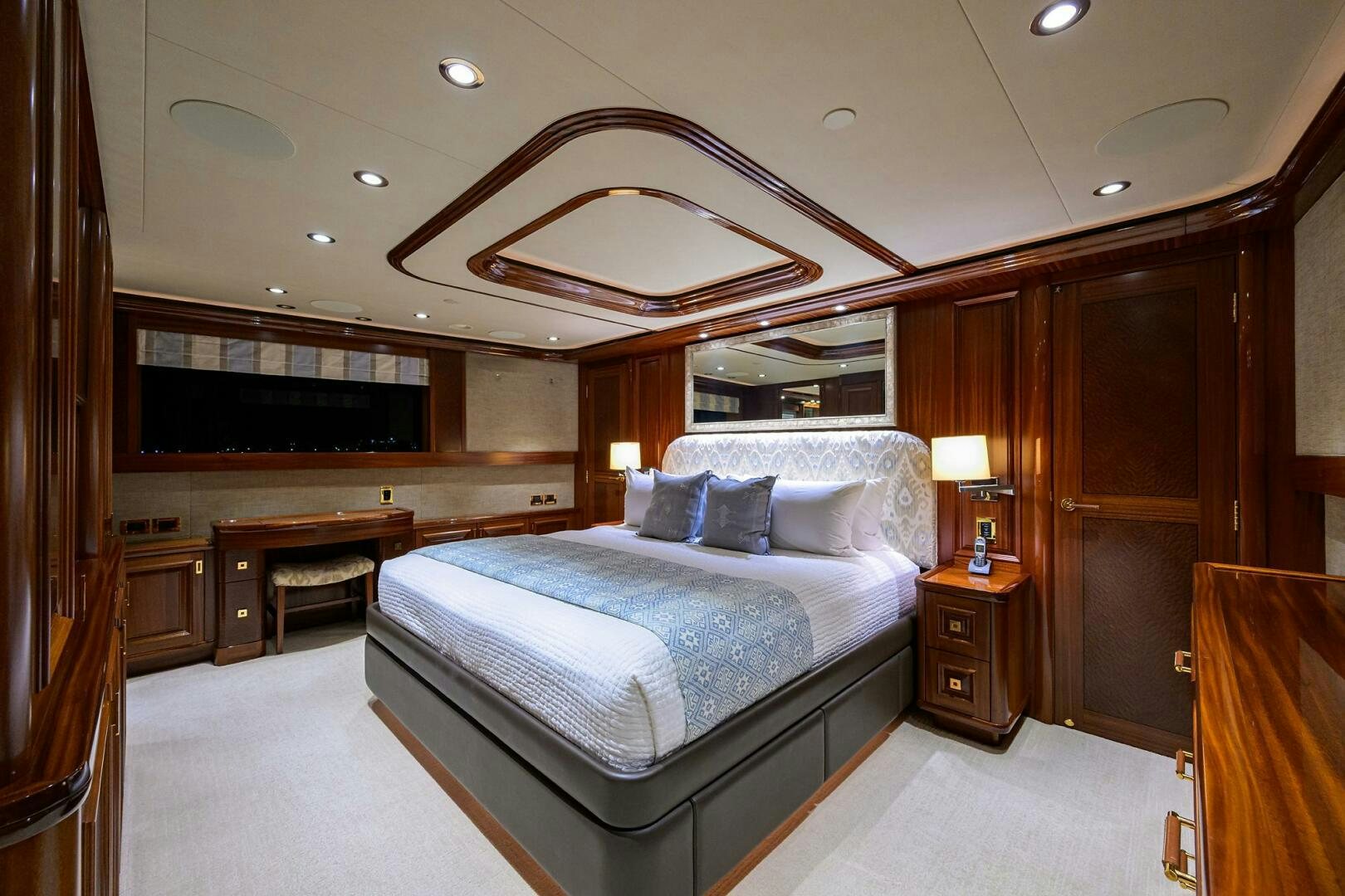 a large bedroom with a bed aboard SARABETH Yacht for Sale
