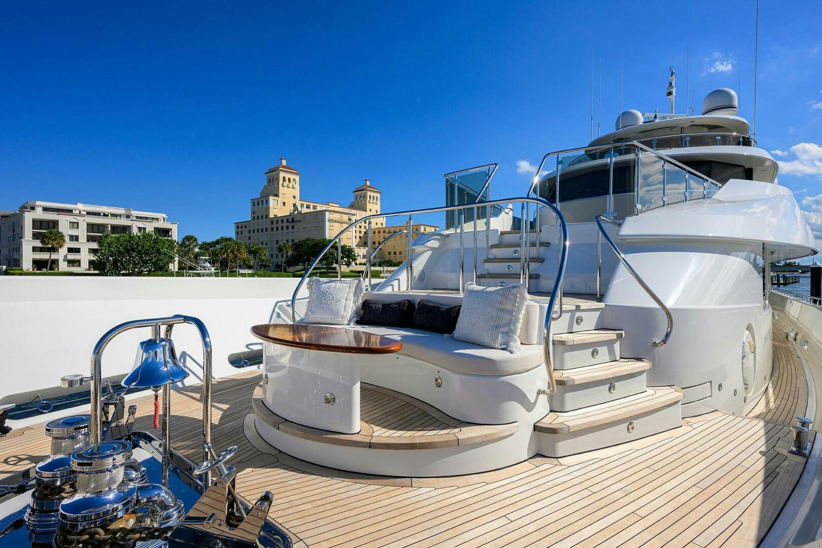 a boat docked at a pier aboard SARABETH Yacht for Sale