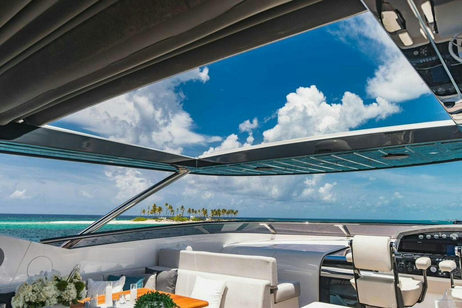 the inside of a car aboard PURA VIDA Yacht for Sale
