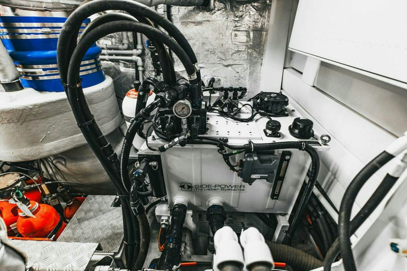 a close-up of a car engine aboard PURA VIDA Yacht for Sale