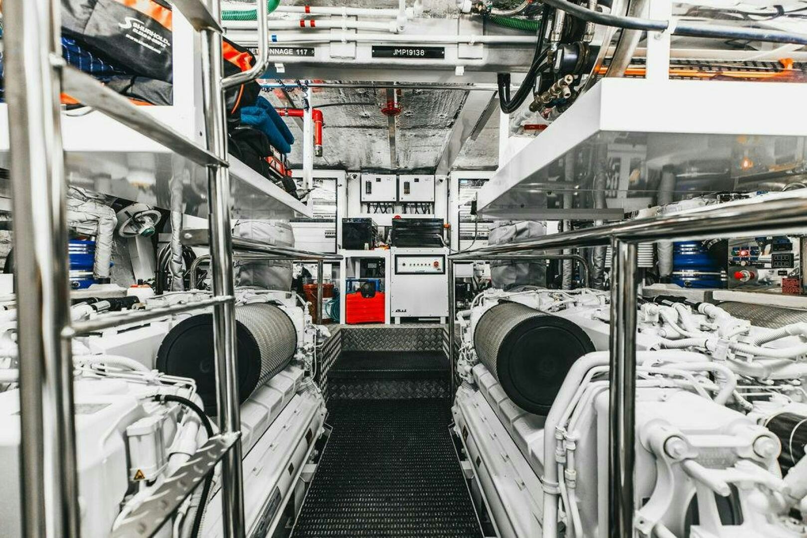 a large factory with many machines aboard PURA VIDA Yacht for Sale