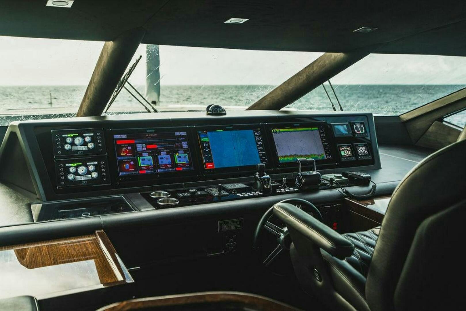 the inside of a car aboard PURA VIDA Yacht for Sale