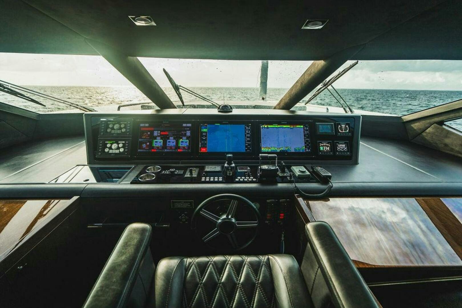 the inside of a car aboard PURA VIDA Yacht for Sale