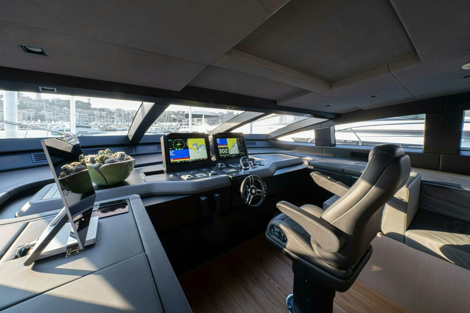 inside of a car aboard ARTEMIS Yacht for Sale