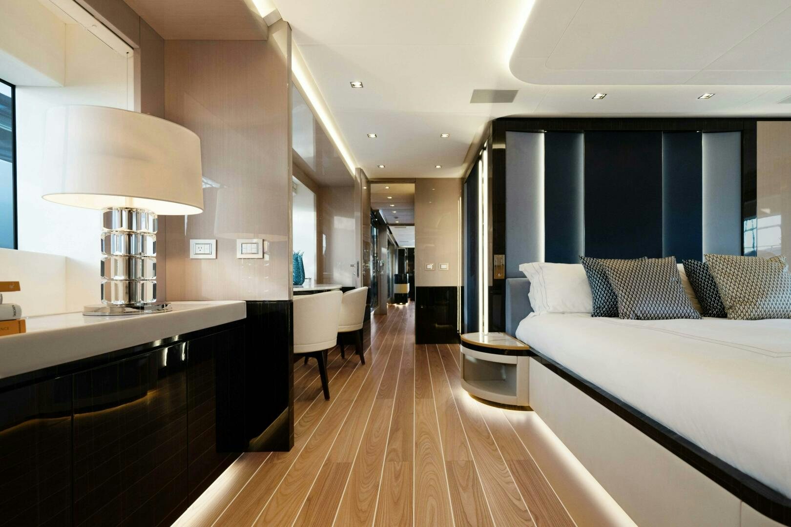 a room with a bed and a sink aboard ARTEMIS Yacht for Sale