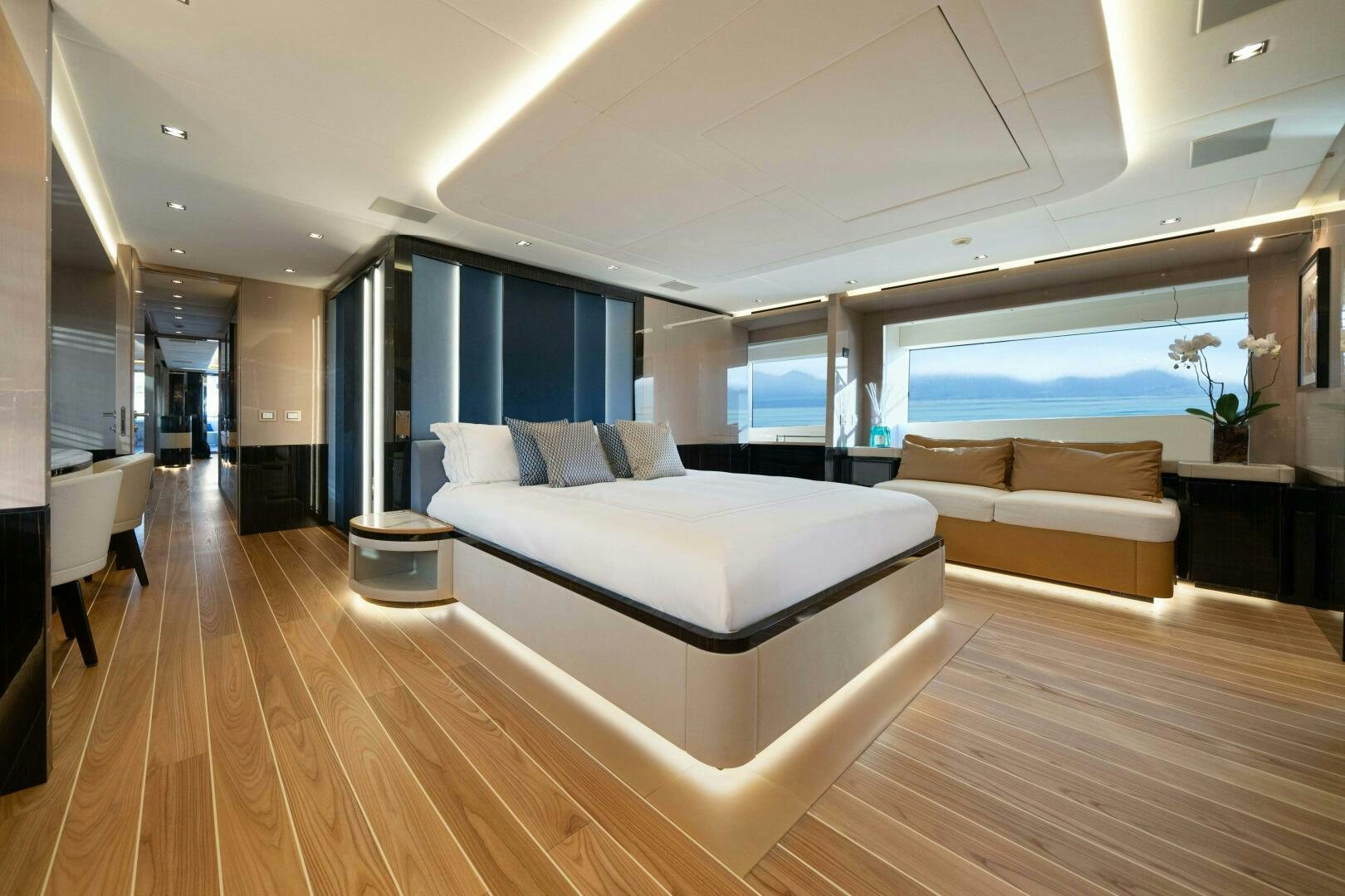 a large bedroom with a large bed aboard ARTEMIS Yacht for Sale
