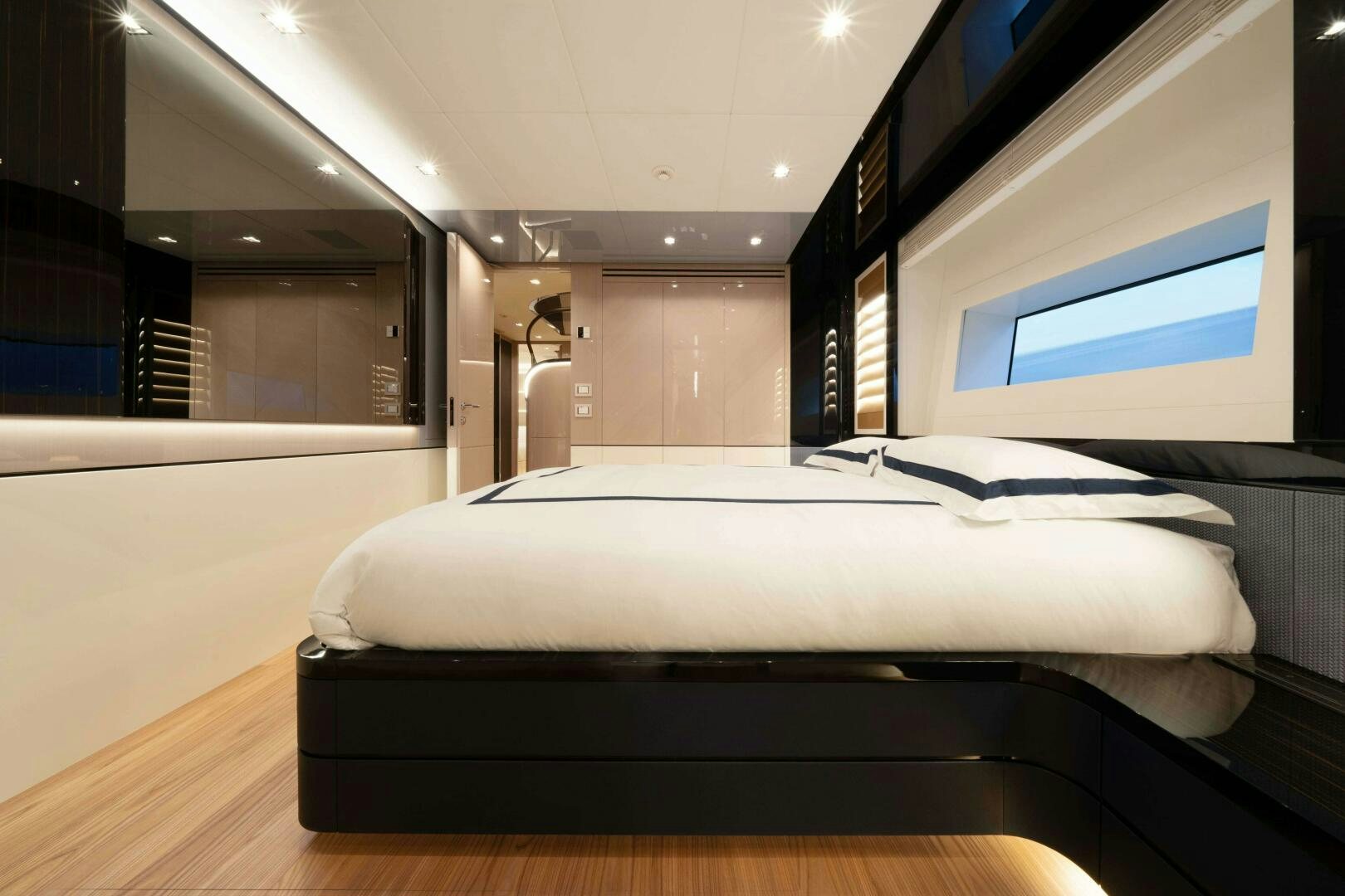 a bed in a room aboard ARTEMIS Yacht for Sale