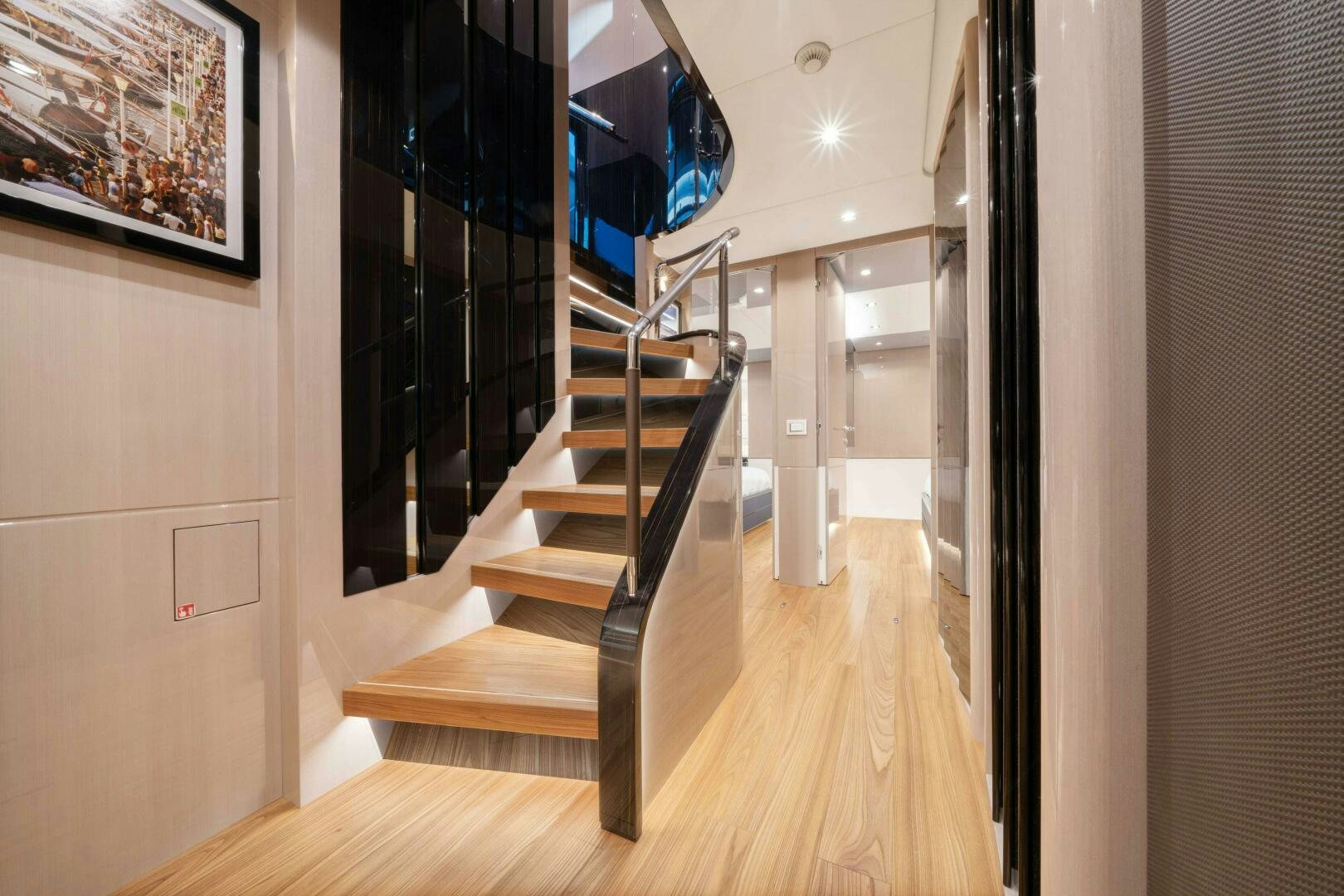 a staircase in a building aboard ARTEMIS Yacht for Sale