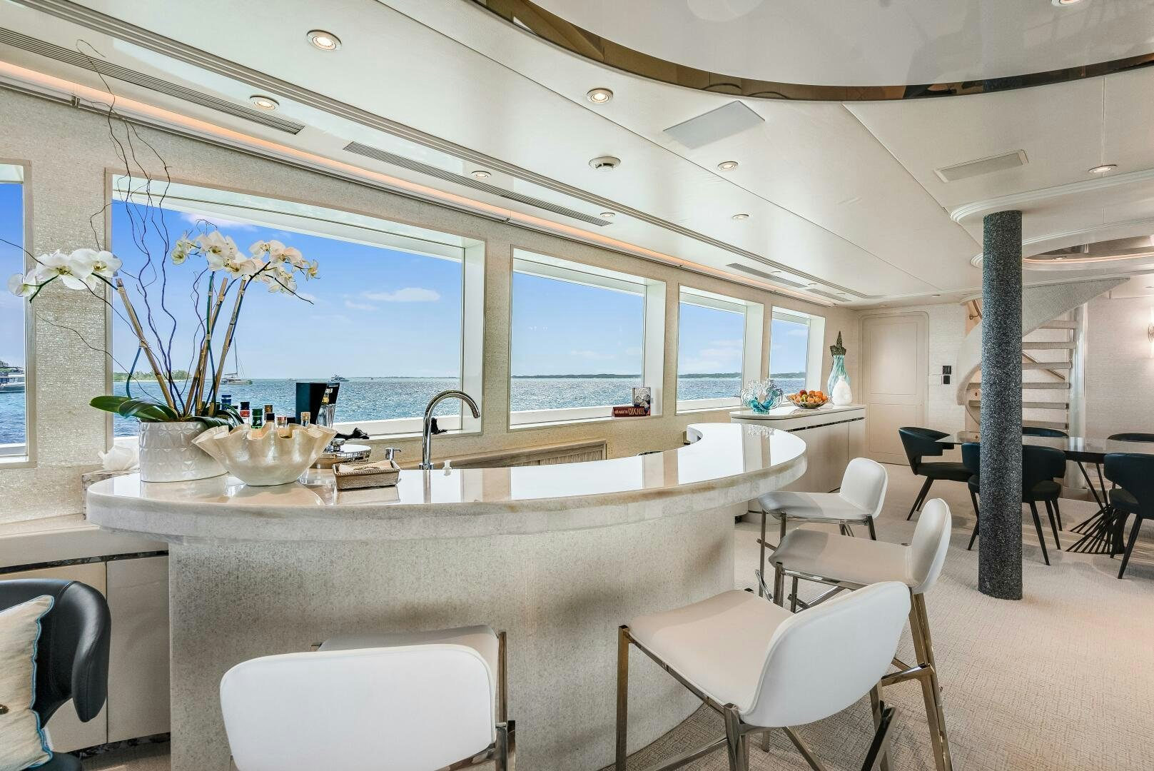 a large kitchen with a large window aboard CUPCAKE Yacht for Sale