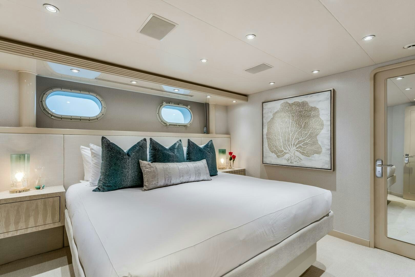 a bed in a room aboard CUPCAKE Yacht for Sale