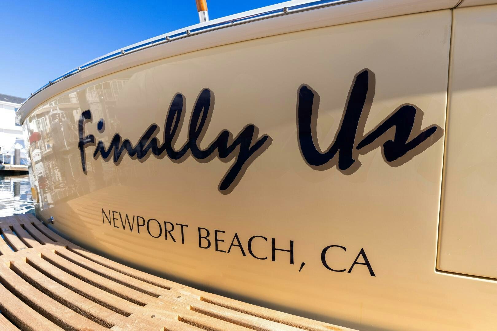 a sign on a store window aboard FINALLY US Yacht for Sale