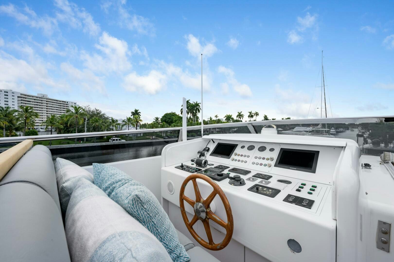 a white car with a screen and a wheel on the front aboard GLADIUS Yacht for Sale