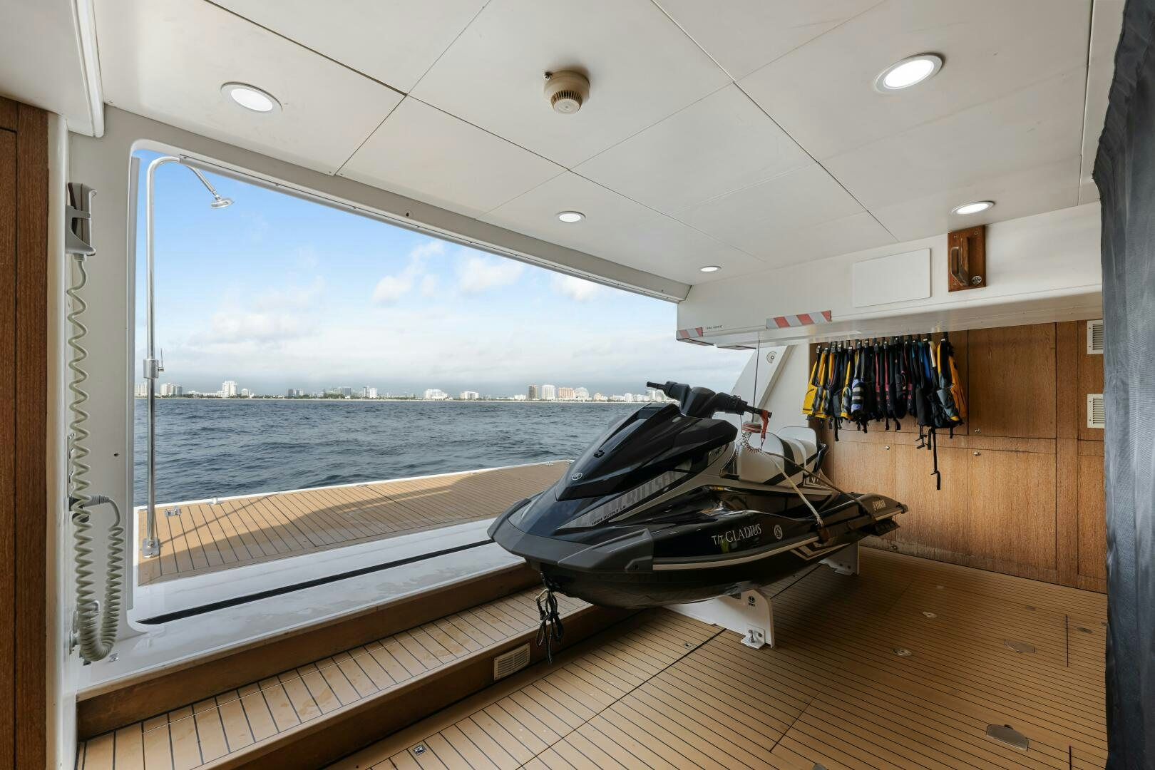 a large bed on a deck aboard GLADIUS Yacht for Sale