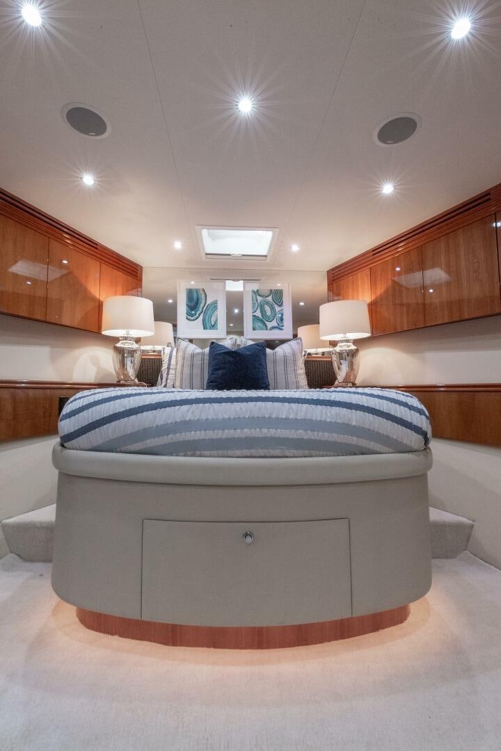 a bed in a room aboard PIRATE RADIO Yacht for Sale
