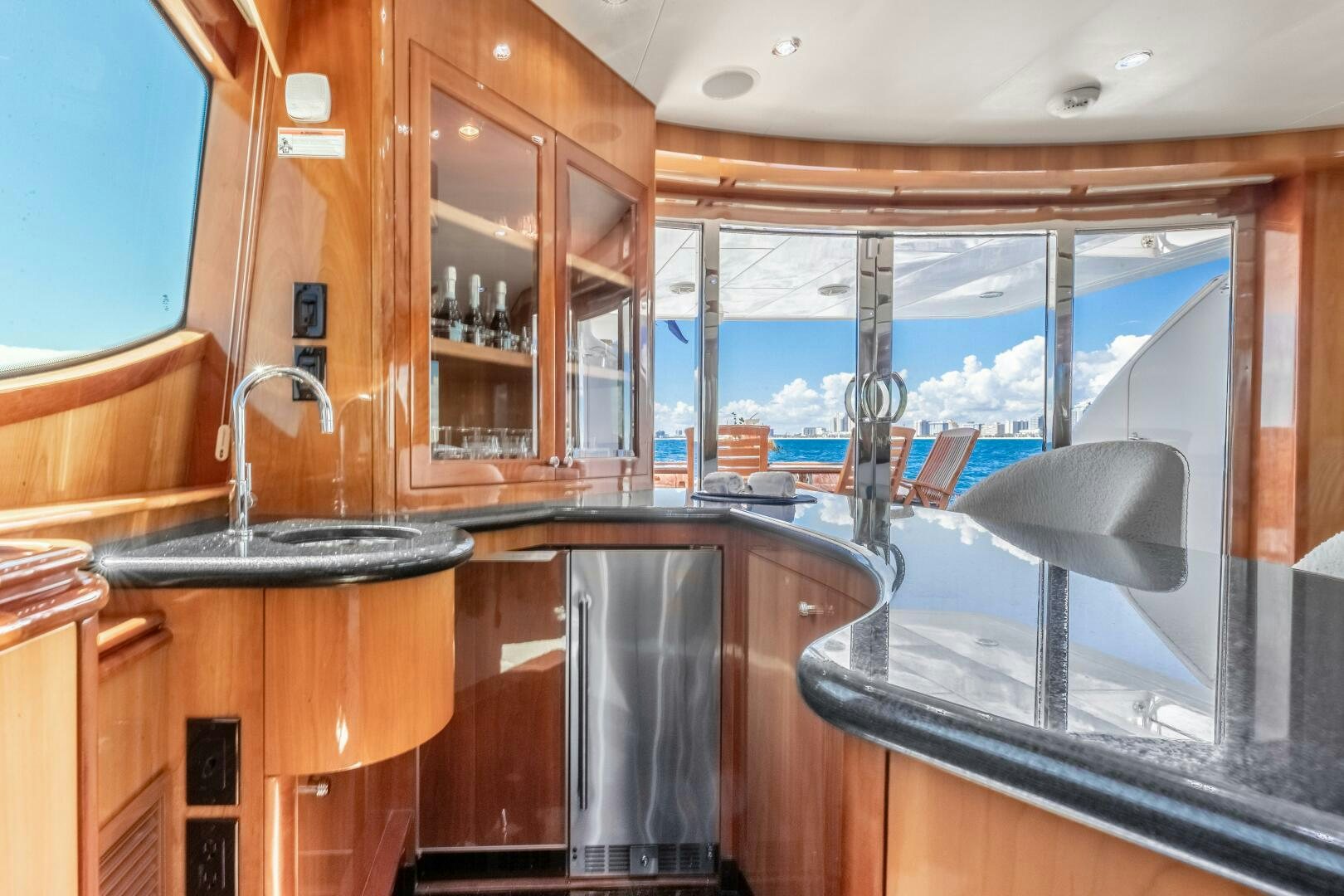 a kitchen with a sink and cabinets aboard PIRATE RADIO Yacht for Sale