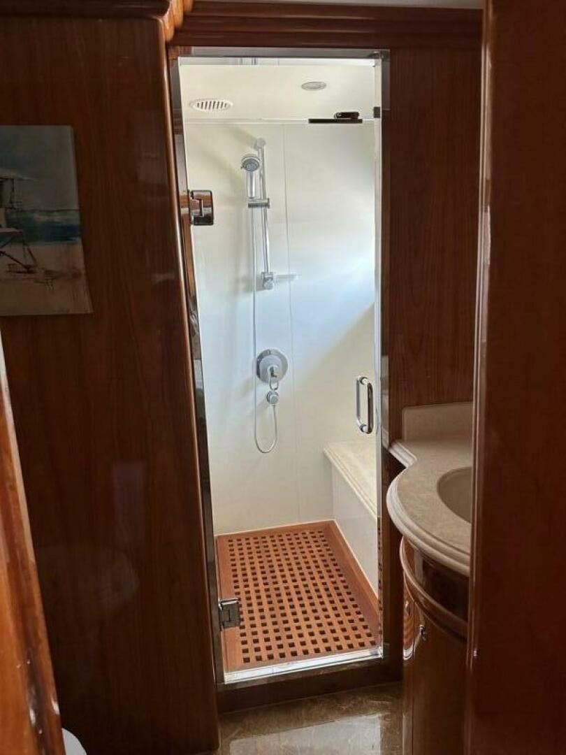 a shower unit in a bathroom aboard MOJITO Yacht for Sale