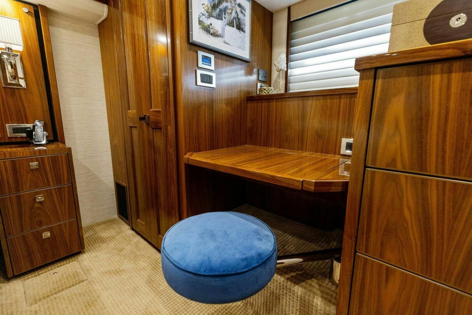 a bathroom with a blue circle aboard WHISKEY PAPA Yacht for Sale