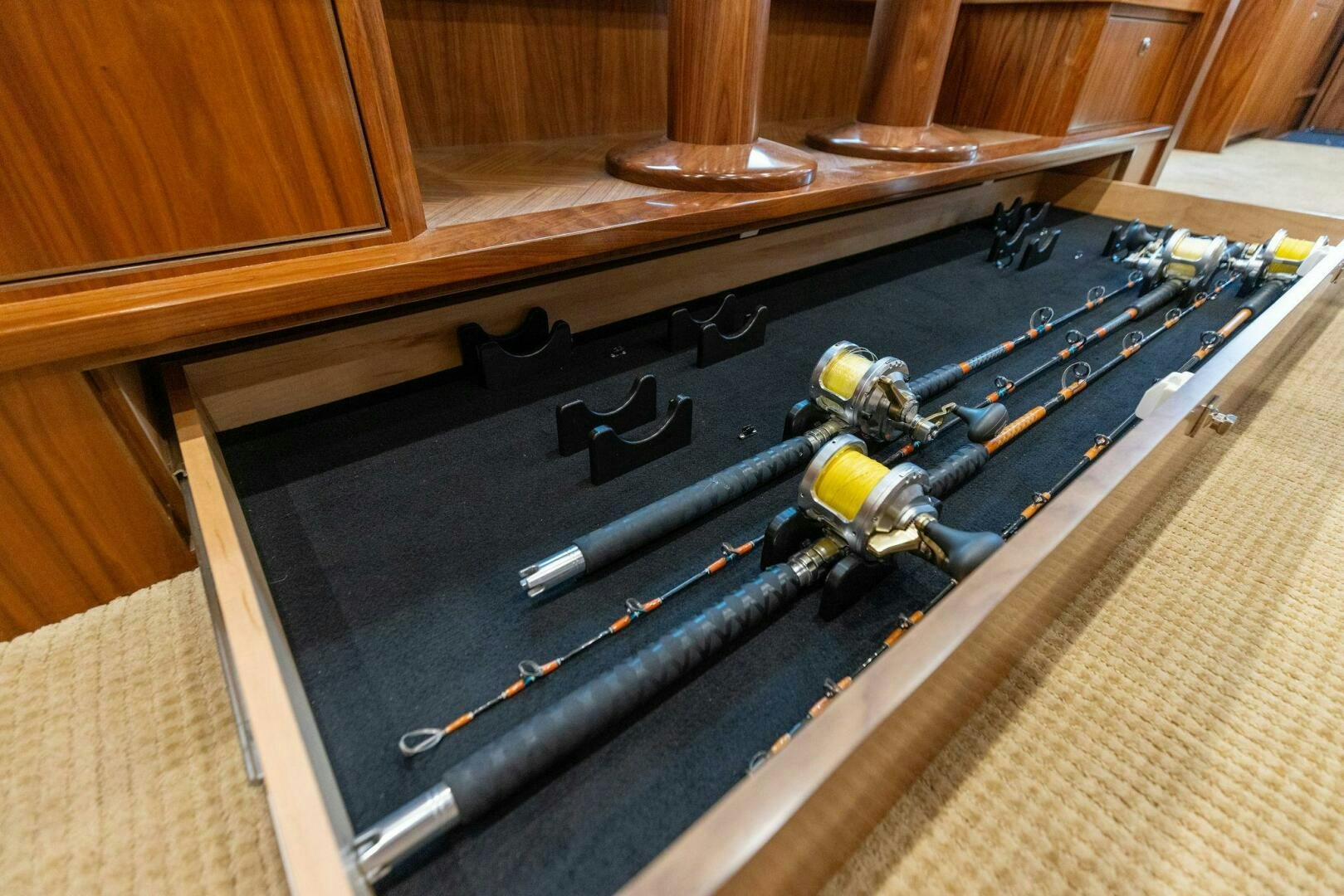 a black and silver electric guitar aboard WHISKEY PAPA Yacht for Sale