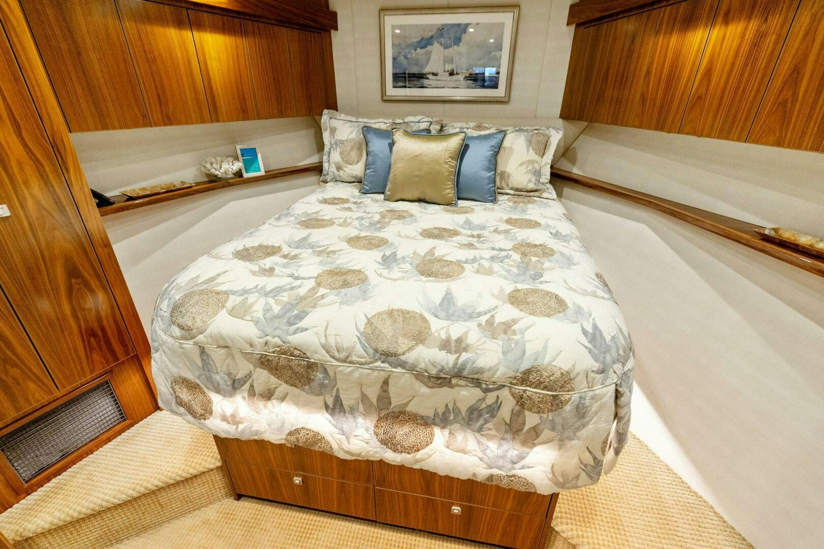 a bed with a pillow aboard WHISKEY PAPA Yacht for Sale