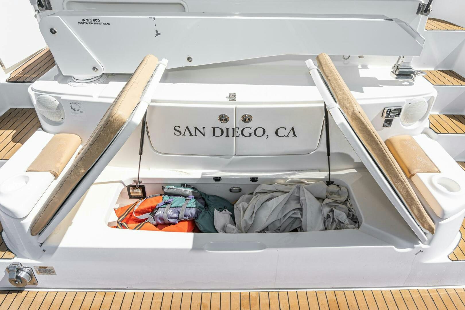 a white machine with a black label aboard MYSTIQUE Yacht for Sale