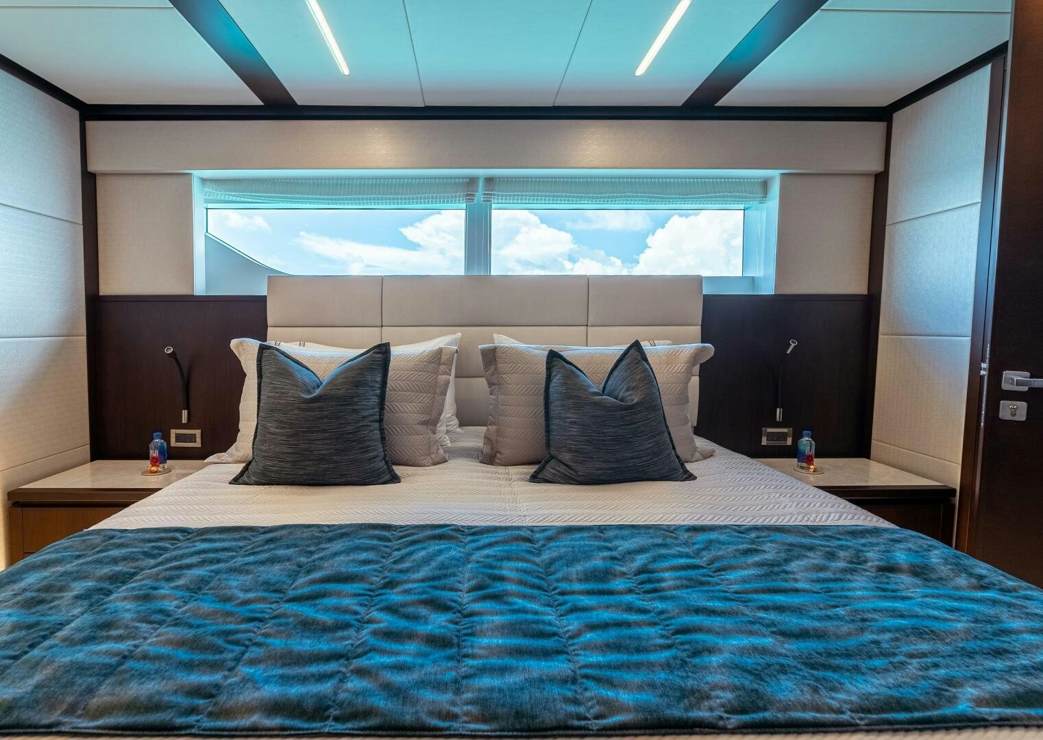 a bed with pillows aboard ROMEO FOXTROT Yacht for Sale