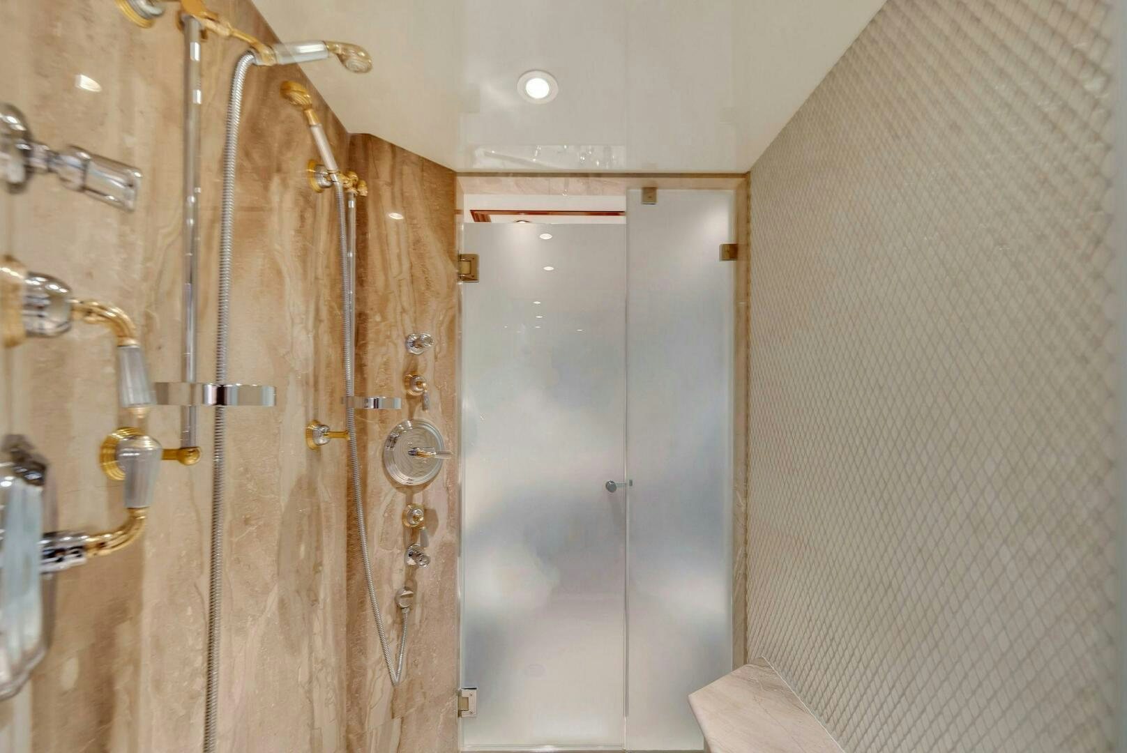 a bathroom with a shower aboard JEANNIETINI NAME RESERVED Yacht for Sale