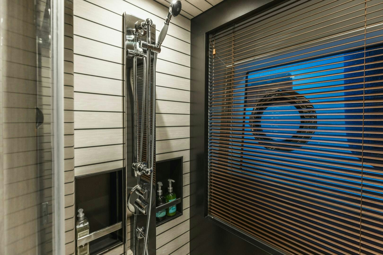 a window with a painting on it aboard MAJESTIC MOMENTS Yacht for Sale