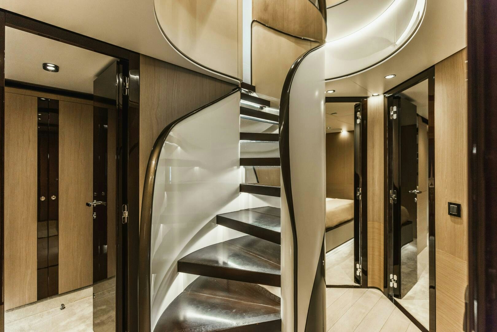 a flight of stairs in a building aboard MAJESTIC MOMENTS Yacht for Sale