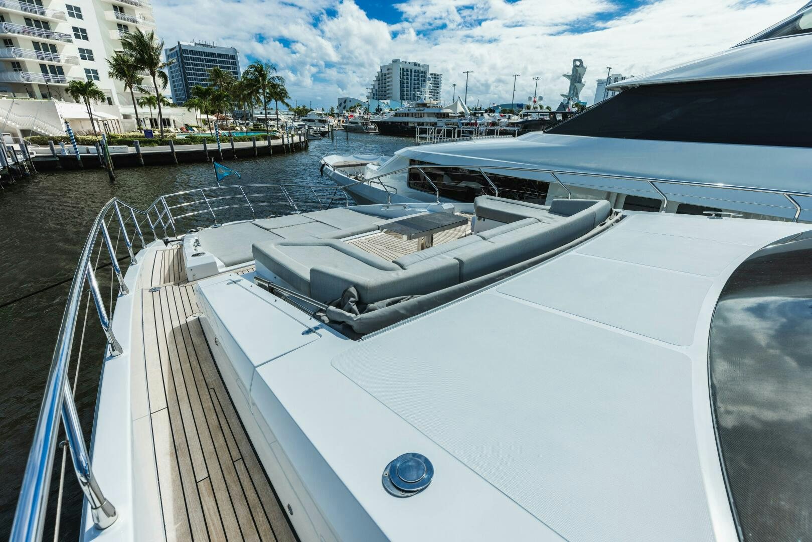 a deck with a group of boats on it aboard MAJESTIC MOMENTS Yacht for Sale