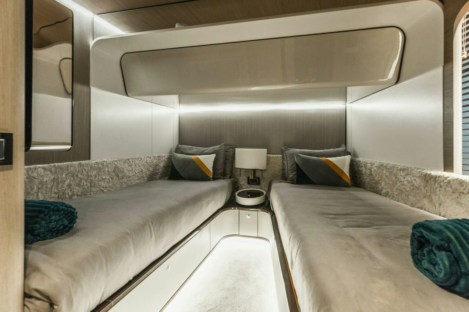 a room with two beds aboard MAJESTIC MOMENTS Yacht for Sale