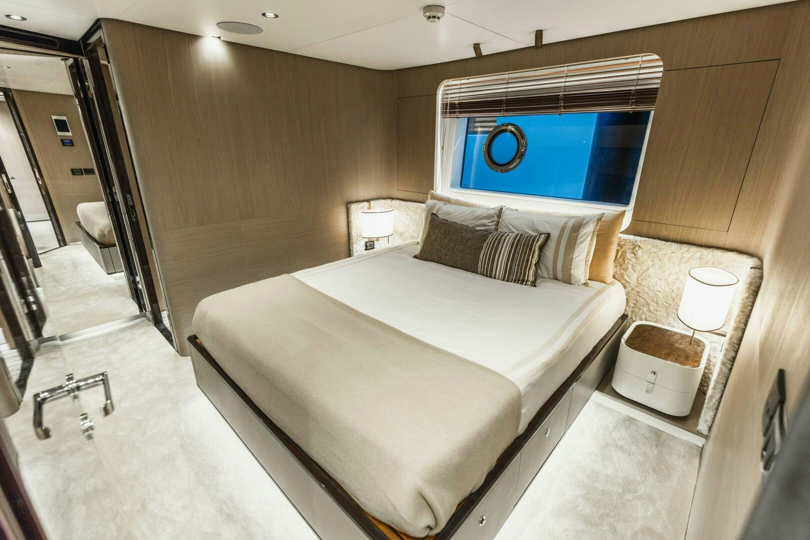 a hotel room with a bed aboard MAJESTIC MOMENTS Yacht for Sale