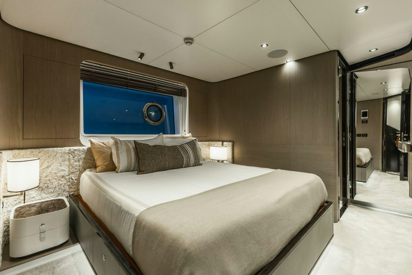 a hotel room with a bed aboard MAJESTIC MOMENTS Yacht for Sale