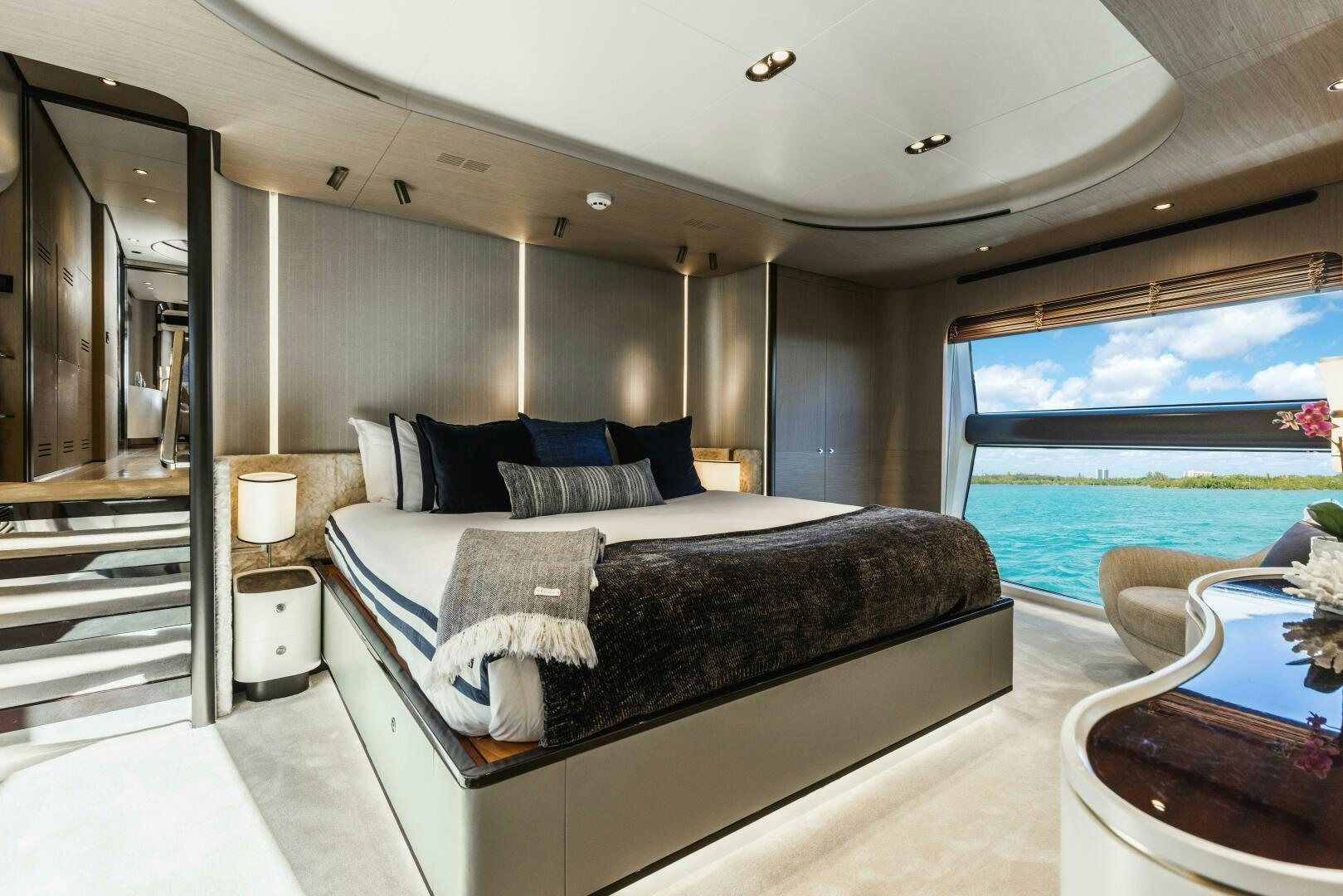 a large bed in a room aboard MAJESTIC MOMENTS Yacht for Sale